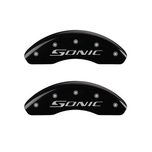 MGP Front set 2 Caliper Covers Engraved Front Sonic Black finish silver ch