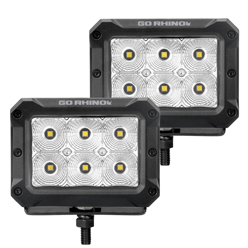 Go Rhino Xplor Bright Series Rectangle LED Flood Light Kit (Surface/Thread Std Mnt) 4x3 - Blk (Pair)