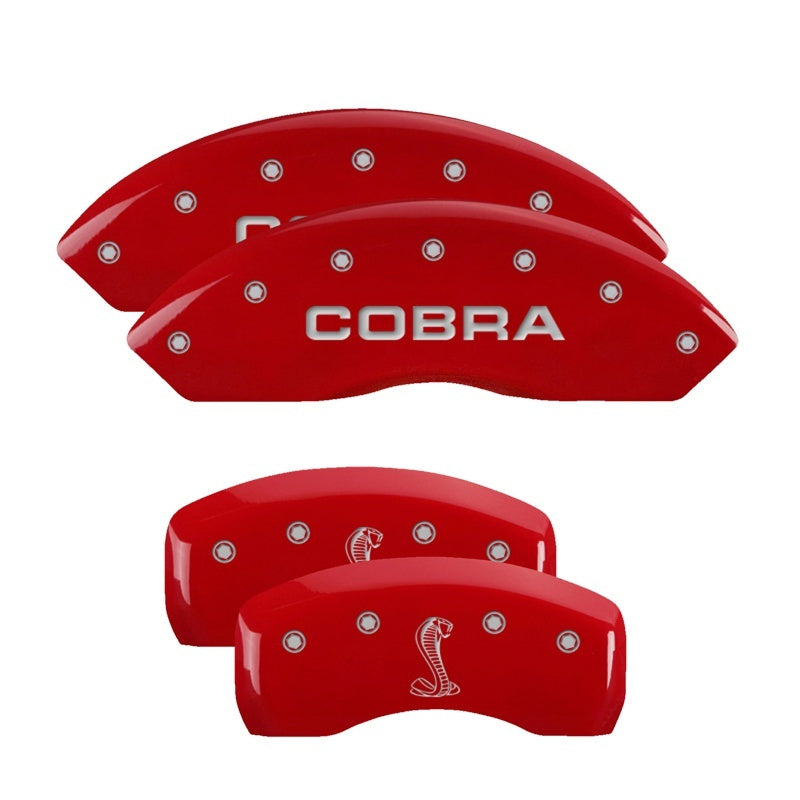 MGP 4 Caliper Covers Engraved Front Cobra Engraved Rear Snake Red finish silver ch