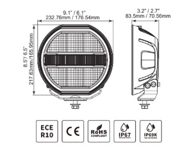 Go Rhino Xplor Blackout Series Maxline LED Hi/Low Beam w/Multi DRL (Surface Mount) 7in. - Blk