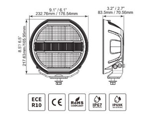 Go Rhino Xplor Blackout Series Maxline LED Hi/Low Beam w/Multi DRL (Surface Mount) 7in. - Blk