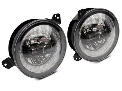 Raxiom 18-22 Jeep Wrangler JL/JT Axial 9-Inch LED Headlights w/RGB Halo- Black Housing (Clear Lens)