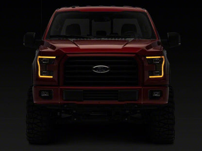 Raxiom 15-17 Ford F-150 LED Projector Headlights with LED Amber DRL- Black Housing- Clear Lens