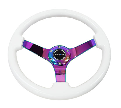 NRG Reinforced Steering Wheel (350mm) Dark Wood Grain - 3in Deep - Black 3-Spoke Center