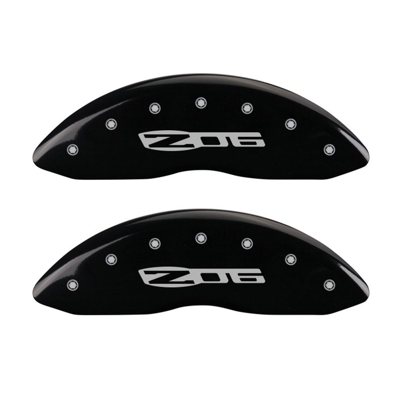 MGP 4 Caliper Covers Engraved Front C6/Corvette Engraved Rear C6/Z06 Black finish silver ch