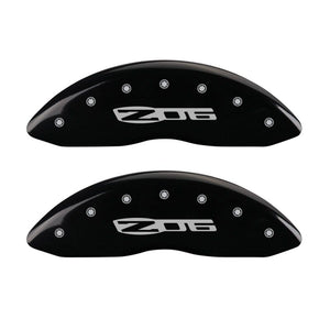 MGP 4 Caliper Covers Engraved Front C6/Corvette Engraved Rear C6/Z06 Black finish silver ch