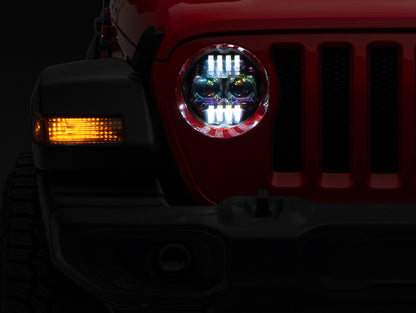 Raxiom 18-23 Jeep Wrangler JL Axial Series 9-In Angel Eye LED Headlights- Black Housing (Clear Lens)