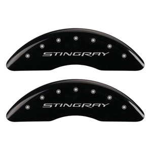 MGP 4 Caliper Covers Engraved Front & Rear Stingray Black finish silver ch