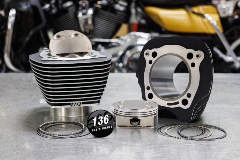 S&S Cycle 2017+ M8 Models 132in/136in Big Bore Cylinder Kit (Blk Granite w/ Fins) - 4.320in Bore