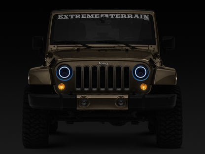 Raxiom 97-18 Jeep Wrangler TJ/JK Axial 7-Inch LED Headlights w/RGB Halo- Blk Hsng (Clear Lens)