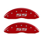 MGP Front set 2 Caliper Covers Engraved Front Silverado style/SS Red finish silver ch