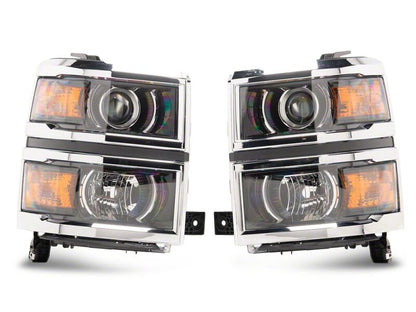 Raxiom 14-15 Chevrolet Silverado 1500 OE Projector Headlights/Chrome Trim- Black- Clear Lens