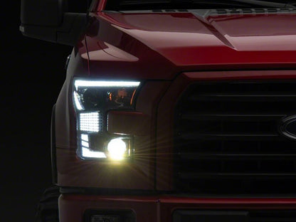 Raxiom 15-17 Ford F-150 XR Series LED Projector Headlights with DRL- Black Housing- Clear Lens