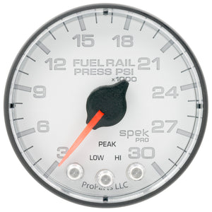 Autometer Spek-Pro 2 1/16in 30KPSI Stepper Motor W/Peak & Warn White/Black Rail Pressure Gauge