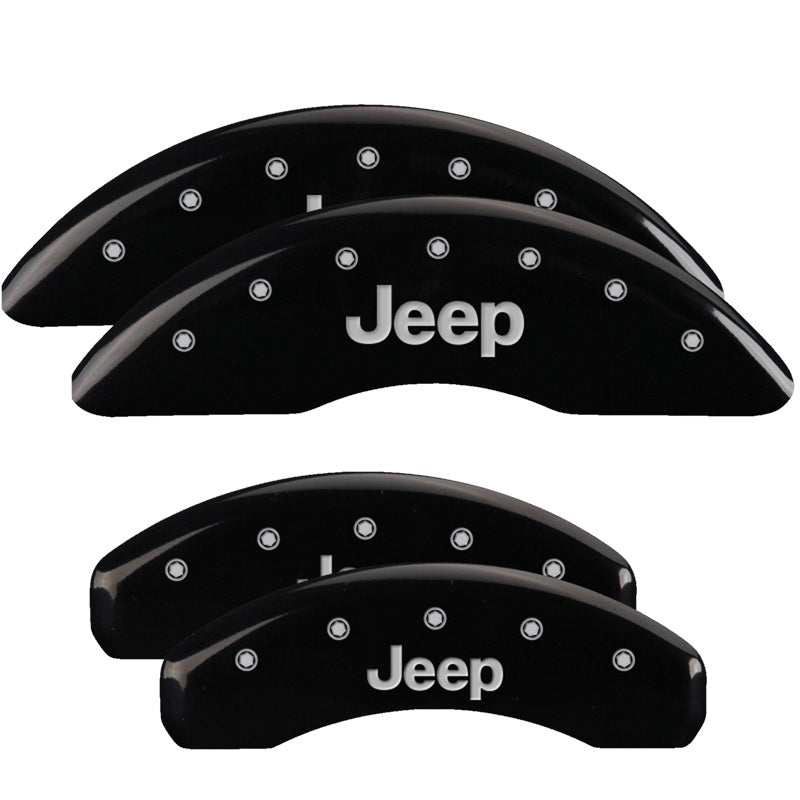 MGP 4 Caliper Covers Engraved Front Rear JEEP Logo Engraved Black Finish Silver Characters