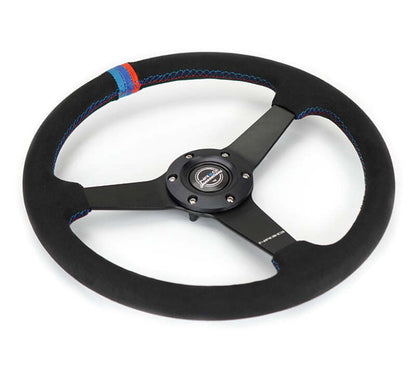 NRG Sport Wheel (350mm) 3 Solid Spokes - 1.5in Deep - Matte Black - Minty Fresh Miata Logo Etched