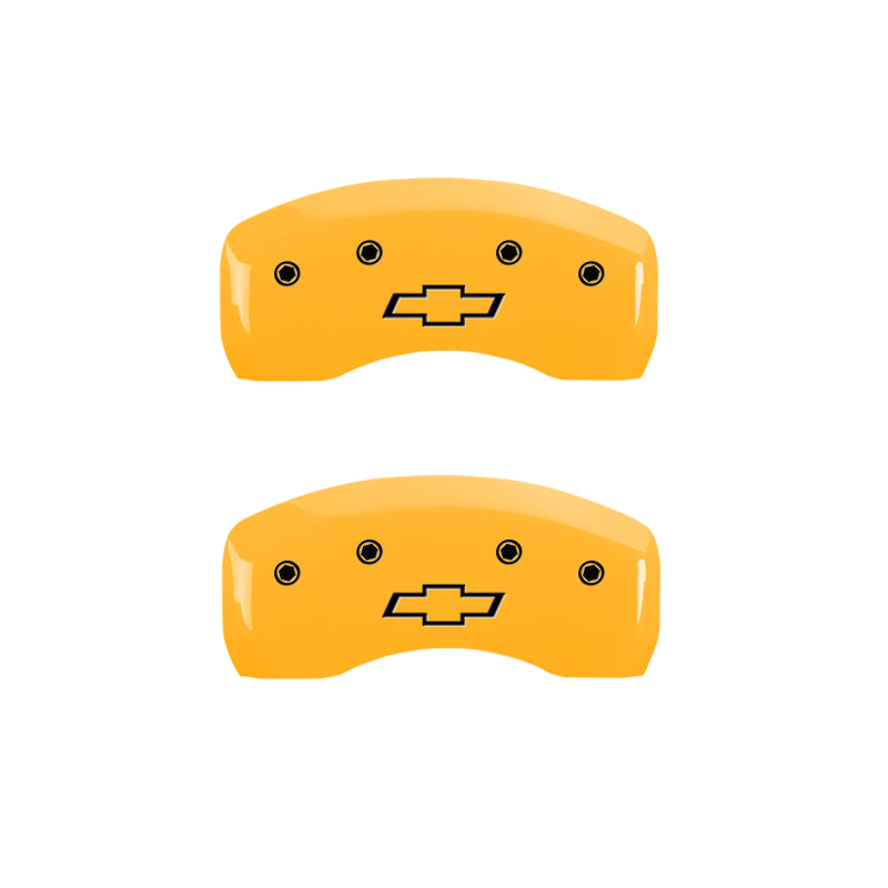MGP 4 Caliper Covers Engraved Front & Rear Bowtie Yellow Finish Black Char 2019 Chevrolet Equinox