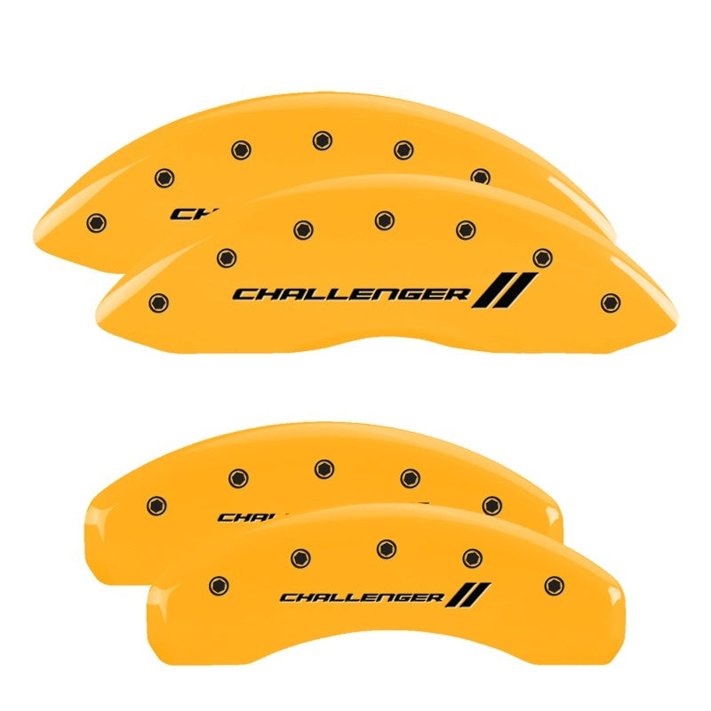 MGP 4 Caliper Covers Engraved Front & Rear With stripes/Challenger Yellow finish black ch