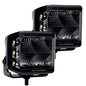 Go Rhino Xplor Blackout Series Cube LED Sideline Flood Light Kit (Surface Mount) 4x3 - Blk (Pair)