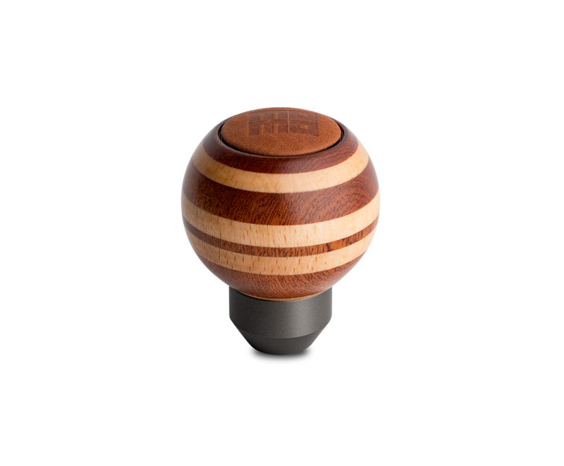 Momo Targa Heritage Shift Knob - Round Wood, Layered Mahogany and Beechwood, Leather Insert Top