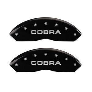 MGP 4 Caliper Covers Engraved Front Cobra Engraved Rear Snake Black finish silver ch