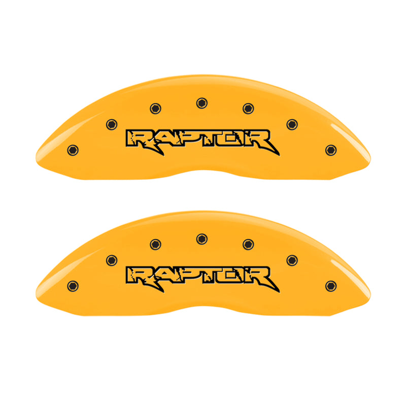MGP 4 Caliper Covers Engraved Front & Rear Raptor Yellow Finish Black Char 2011 Ford F-150