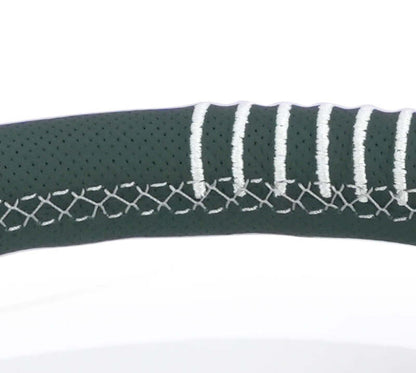 NRG Steering Wheel 1.5in Dish 350mm Black Perforated Leather - Emerald Stitching - Reinforced Spoke