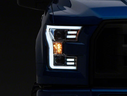 Raxiom 15-17 Ford F-150 Projector Headlights with LED Accent- Chrome Housing- Clear Lens