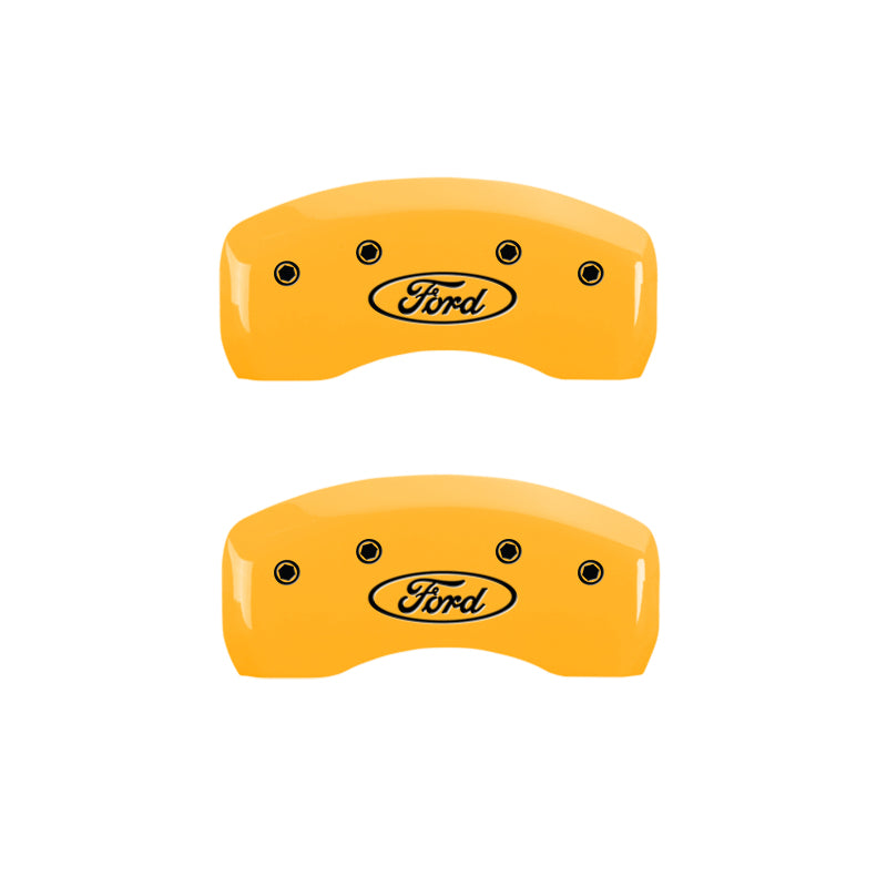 MGP 4 Caliper Covers Engraved Front & Rear Oval Logo/Ford Yellow Finish Black Char 2017 Ford Fusion