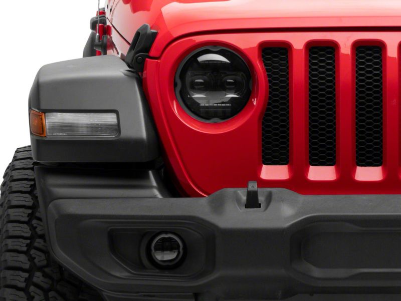 Raxiom 18-23 Jeep Wrangler JL Axial Series 9-In Angel Eye LED Headlights- Black Housing (Clear Lens)