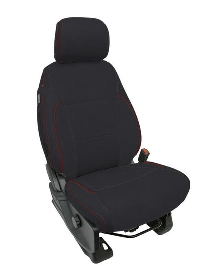 PRP 2021+ Ford 150/ 2023+ SuperDuty Front Seat Covers (Pair) - Black w/ Red Stich