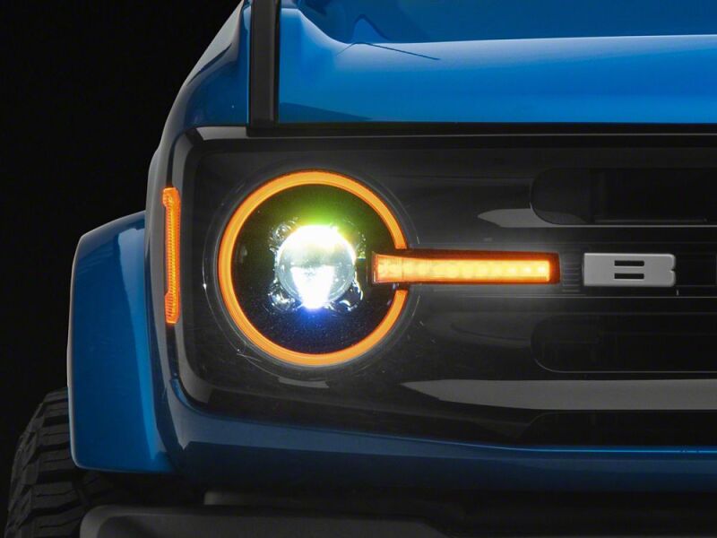 Raxiom 21-26 Ford Bronco LED Halo Headlights with Amber Backlight- Black Housing- Clear Lens