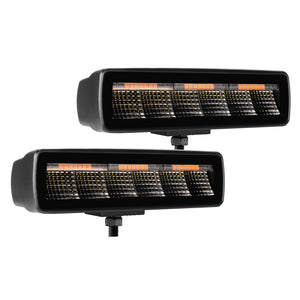 Go Rhino Xplor Blackout Combo Series Sixline LED Flood Lights w/Amber (Surface Mount) - Blk (Pair)