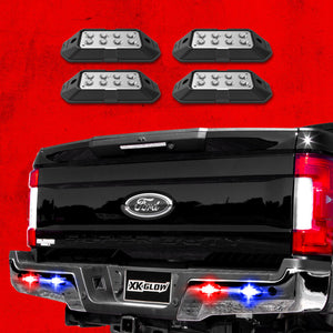 XK Glow Strobe Pod Lights w/ Traffic Modes Ultra LEDs Multiple Modes + Solid On - Red + Blue 4pc