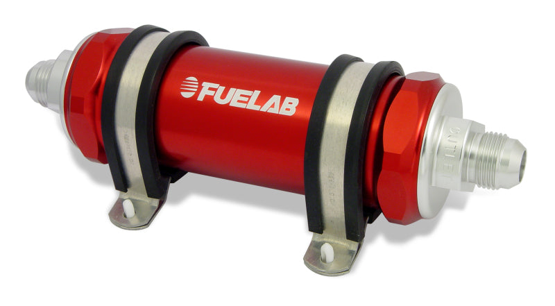 Fuelab 858 In-Line Fuel Filter Long -10AN In/Out 10 Micron Fabric w/Check Valve - Red