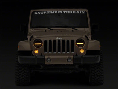 Raxiom 97-18 Jeep Wrangler TJ & JK Axial 7-In LED Headlights w/ DRL - Black Housing (Clear Lens)