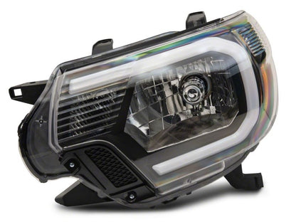 Raxiom 12-15 Toyota Tacoma Axial Series Headlights w/ LED Bar- Black Housing (Clear Lens)
