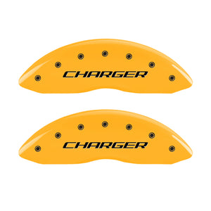 MGP 4 Caliper Covers Engraved Front & Rear Block/Charger Yellow finish black ch