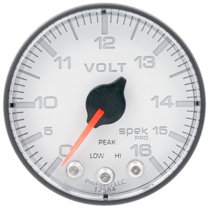 Autometer Spek-Pro Gauge Voltmeter 2 1/16in 16V Stepper Motor W/Peak & Warn Wht/Blk