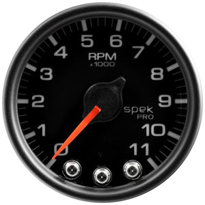 Autometer Spek-Pro Gauge Tach 2 1/16in 11K Rpm W/ Shift Light & Peak Mem Blk/Blk