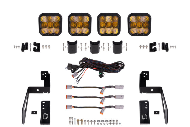 Diode Dynamics Jeep JK SS5 4-Pod CrossLink Grille Lightbar Kit Sport - Yellow Combo