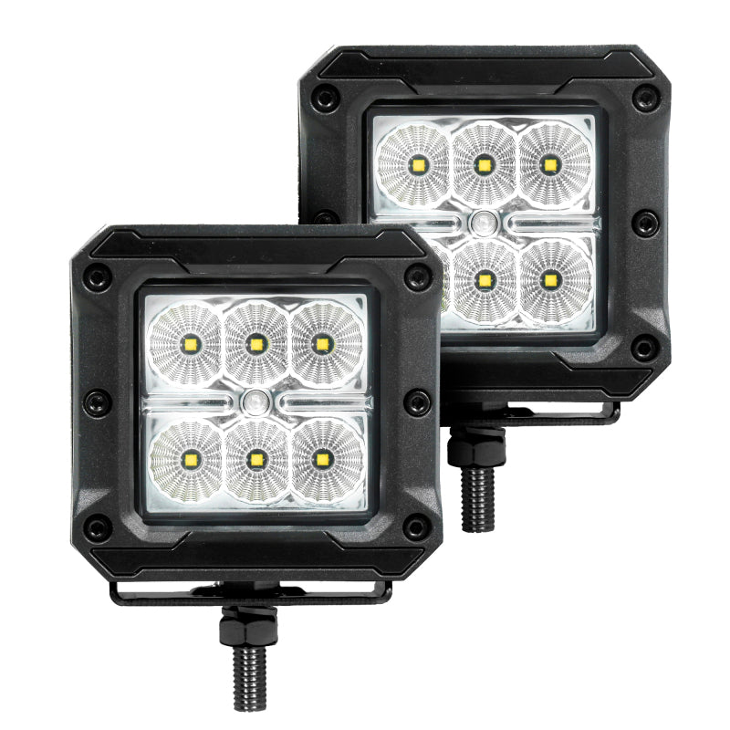 Go Rhino Xplor Bright Series Cube LED Flood Light Kit (Surface/Threaded Stud Mount) 3x3 - Blk (Pair)