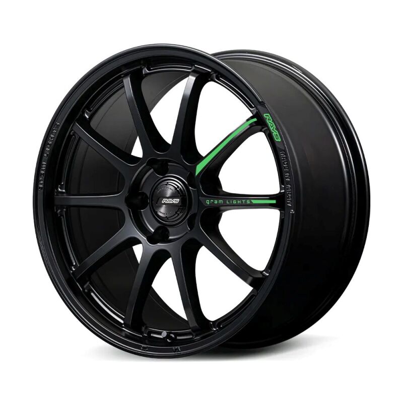 Gram Lights 57NR LIMITED II 18x7.5 +38 5-114.3 Semigloss Black Wheel w/ Black Cap/Stickers/Air Valve