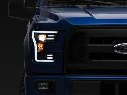 Raxiom 15-17 Ford F-150 G3 Projector Headlights w/ LED Accent- Black Housing (Clear Lens)