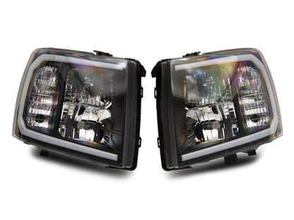 Raxiom 07-13 Chevrolet Silverado 1500 Axial Series Headlights w/ LED Bar- Black Housing (Clear Lens)