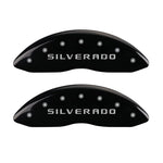 MGP Front set 2 Caliper Covers Engraved Front Silverado Black finish silver ch