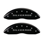 MGP 4 Caliper Covers Engraved Front & Rear Silverado Black finish silver ch