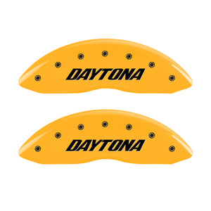 MGP 4 Caliper Covers Engraved Front & Rear Daytona Yellow finish black ch