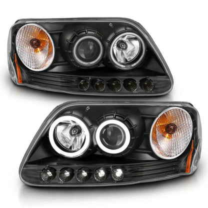 Raxiom 97-03 Ford F-150 Super White LED Halo Projector Headlights- Black Housing- Clear Lens