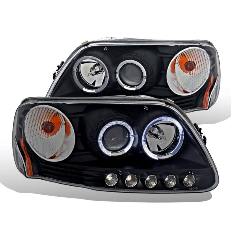 Raxiom 97-03 Ford F-150 LED Halo Projector Headlights- Black Housing- Clear Lens